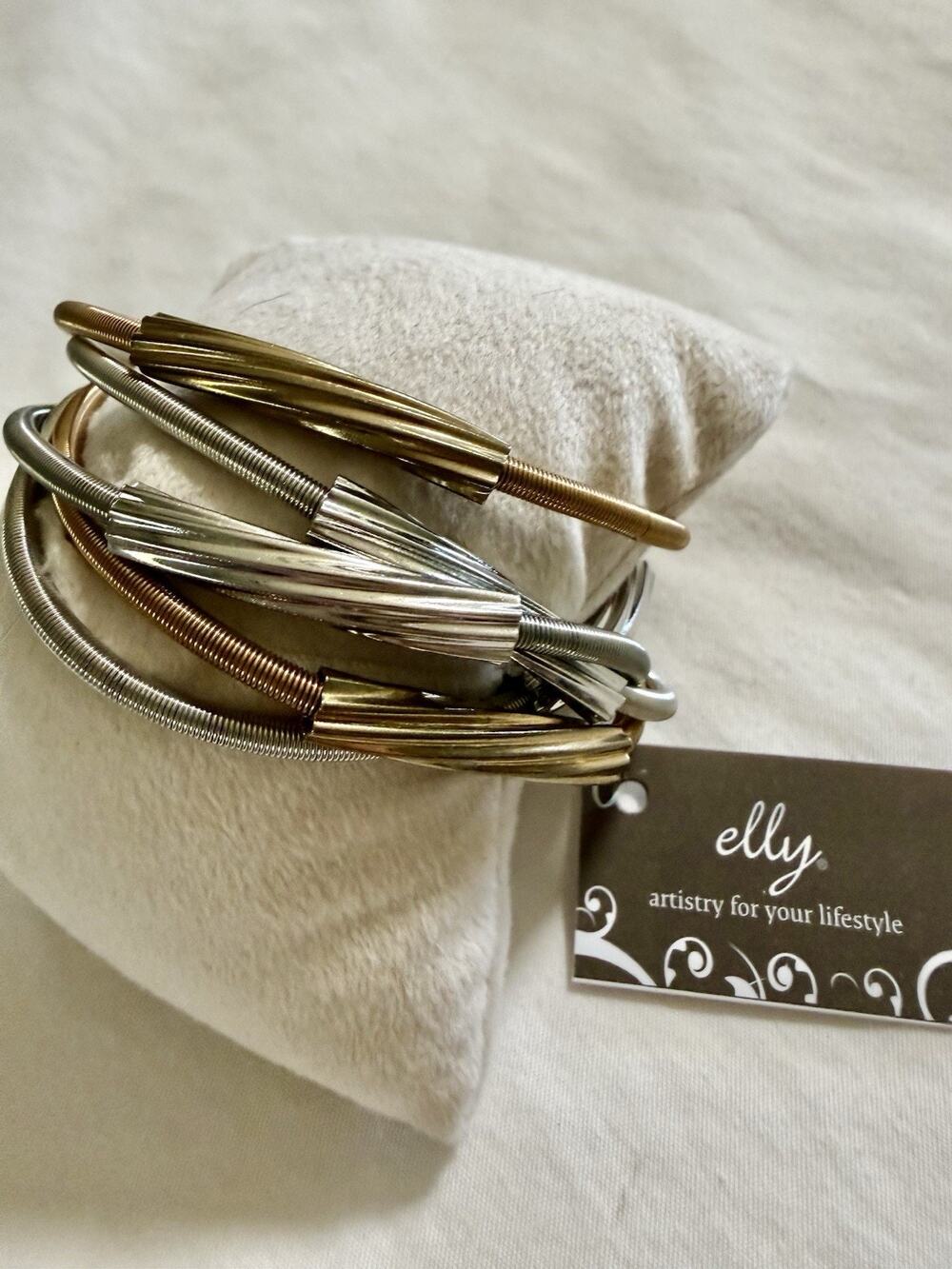 Magnetic Bracelet “Elly” Multi Strand Two Tone Gold Silver Tube Cord NWT
